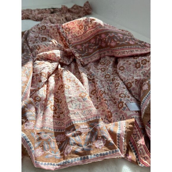 New Faherty Size S Orinda Floral Print Organic Cotton Maxi Dress Pink Multi - Picture 9 of 12